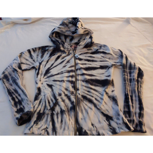 Pink Lotus Black White Zip Hoodie Sweatshirt Size XS - Picture 1 of 6